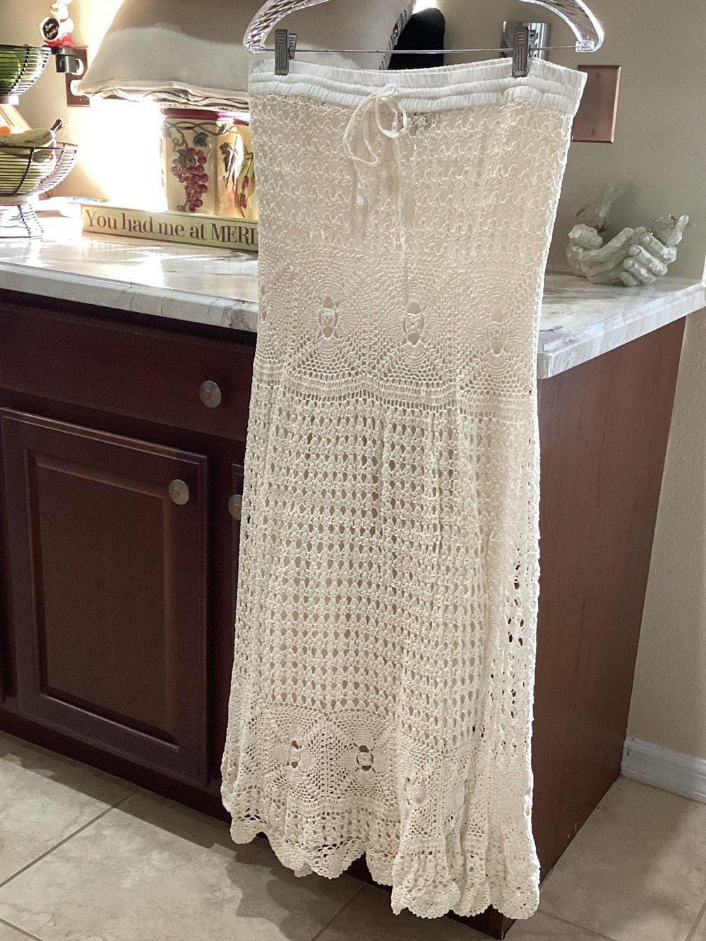 Crochet Maxi Swim Coverup in Cream